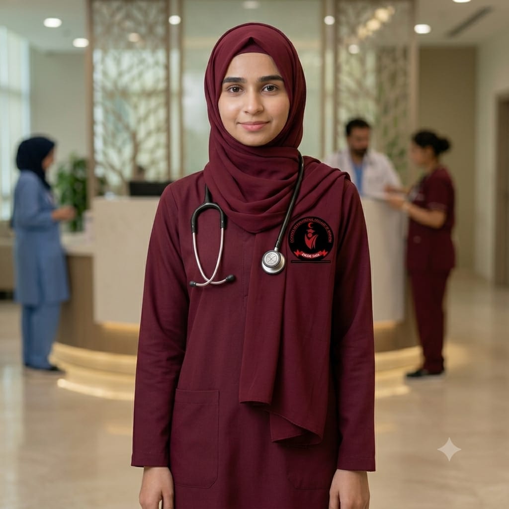 CICON Female Student Uniform – Burgundy Full-Sleeve Scrub with Burgundy Dupatta